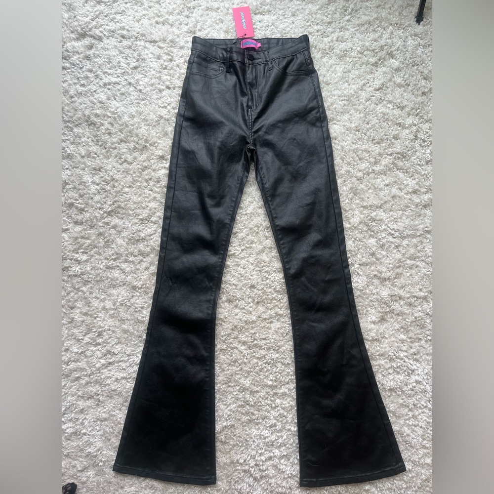 Edikted Luna Black Flared Faux Leather Pants